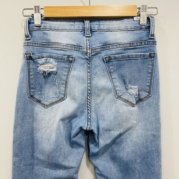 KANCAN 3/25 Low Rise Light Wash Distressed Thrashed Skinny Jeans 90s Y2K Biker - Picture 5 of 16
